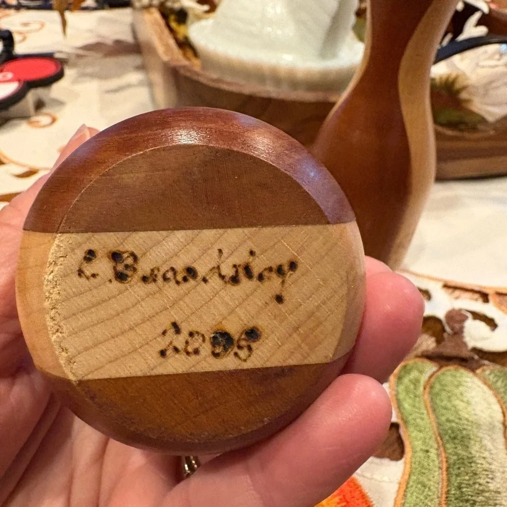 Wooden candle holder Set - Natural/Brown set of 3 handmade and signed
